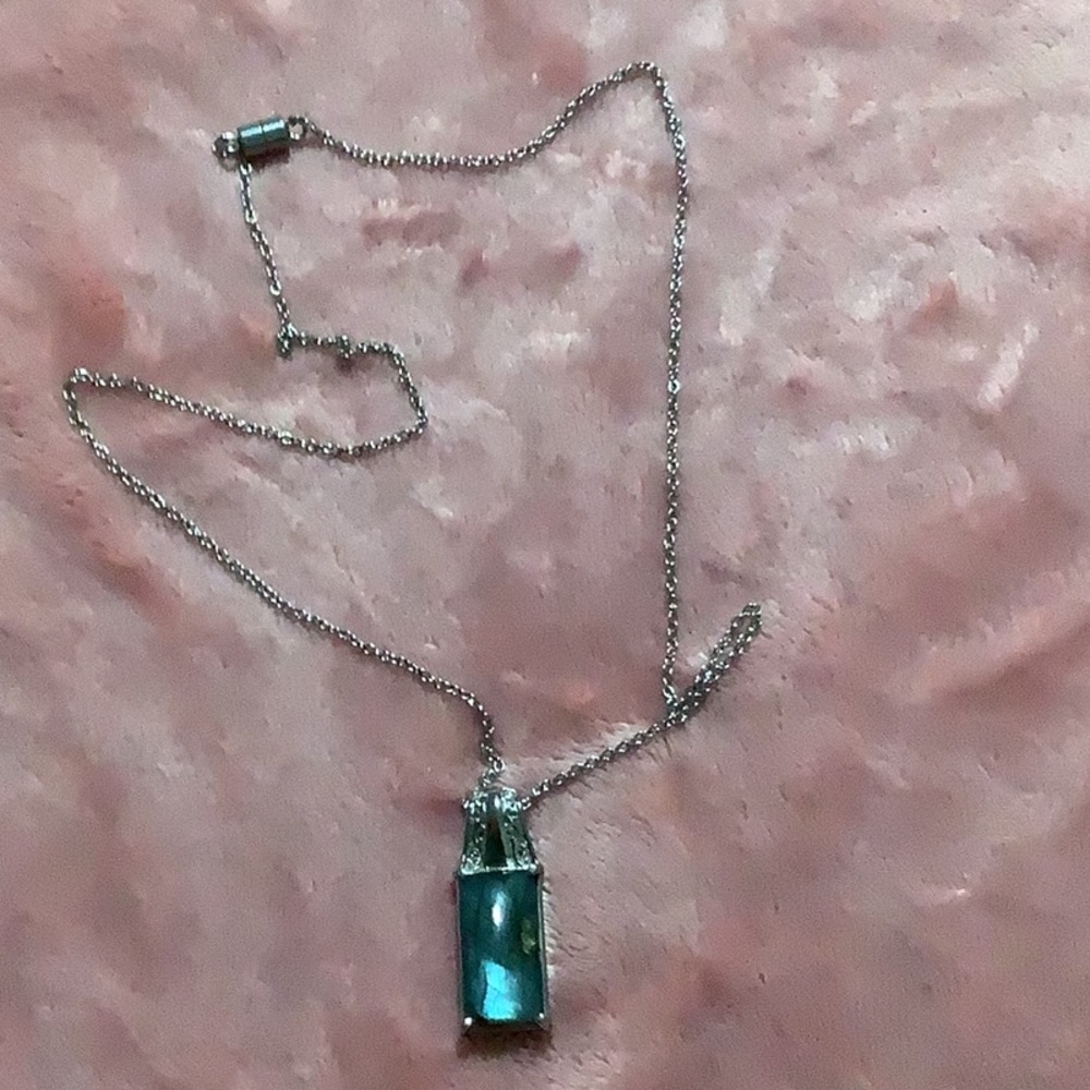 Labradorite pendant on chain.